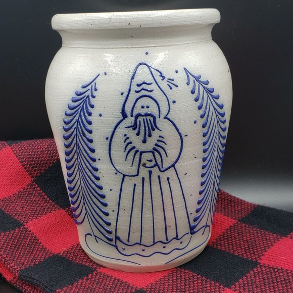 Eldreth Pottery Vase Santa Blue Salt Glaze 8" Signed Dated 1990